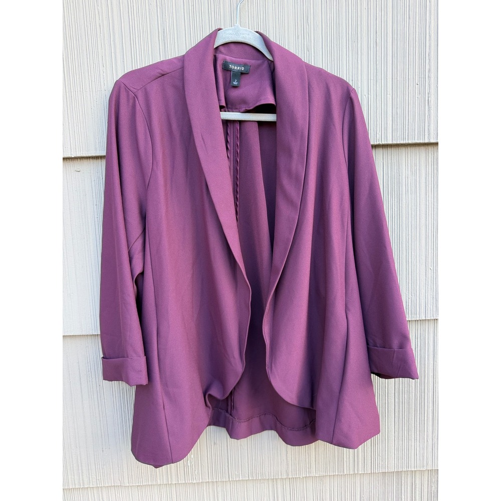 Torrid Plum Purple Open Front Draped Shawl Collar Blazer Jacket Pockets Size 2